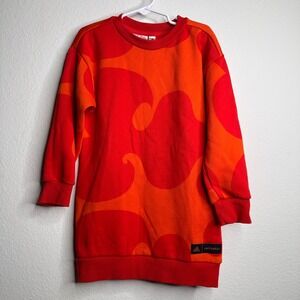 Adidas Marimekko Girls Red Orange Laine Wave Sweatshirt Dress Size‎ 5-6Y 2XS